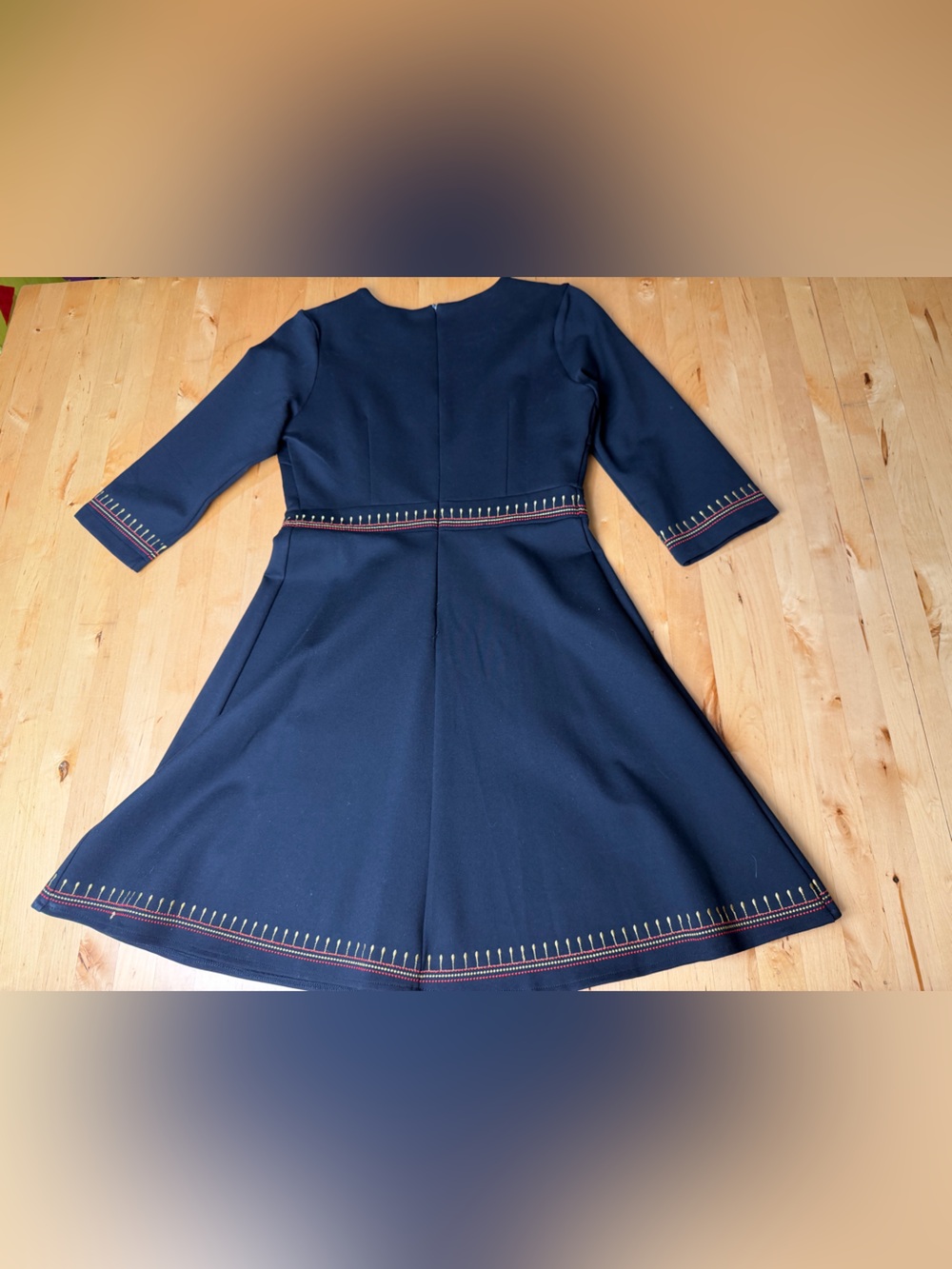 Lai Meng Five Cats Black Embroidered Folk Floral Fit and Flare Dress Sz S - Picture 13 of 13